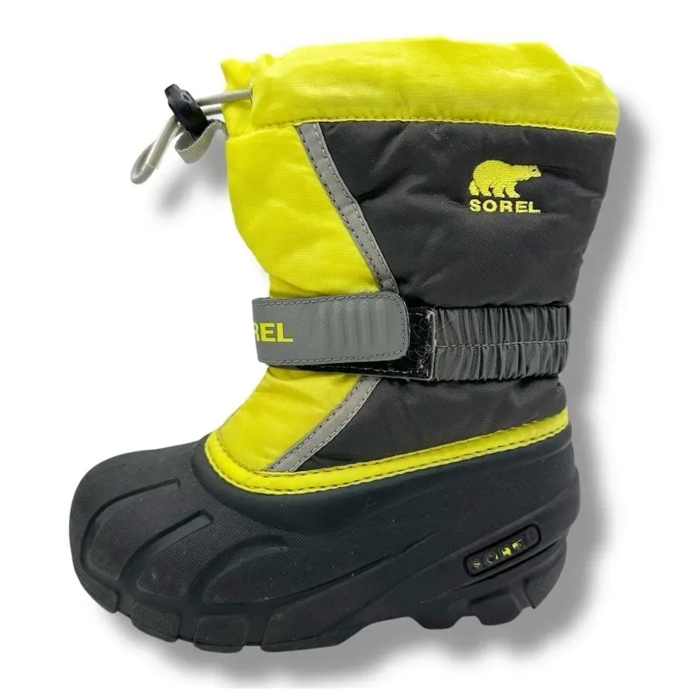 Sorel‎ Kids' Flurry Weather Resistant Snow Boot Neon Yellow/Black Sz 11